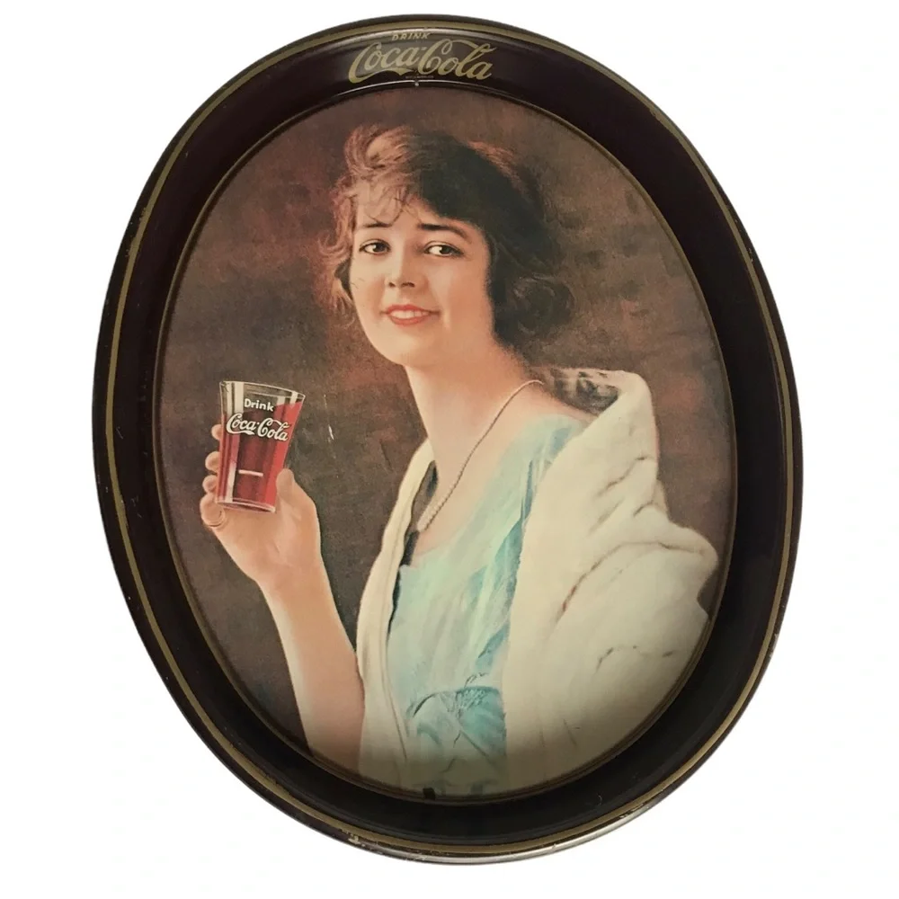 Vintage Coke Cola Oval Tin Metal Serving Tray 1923 Flapper Girl Advertisement
